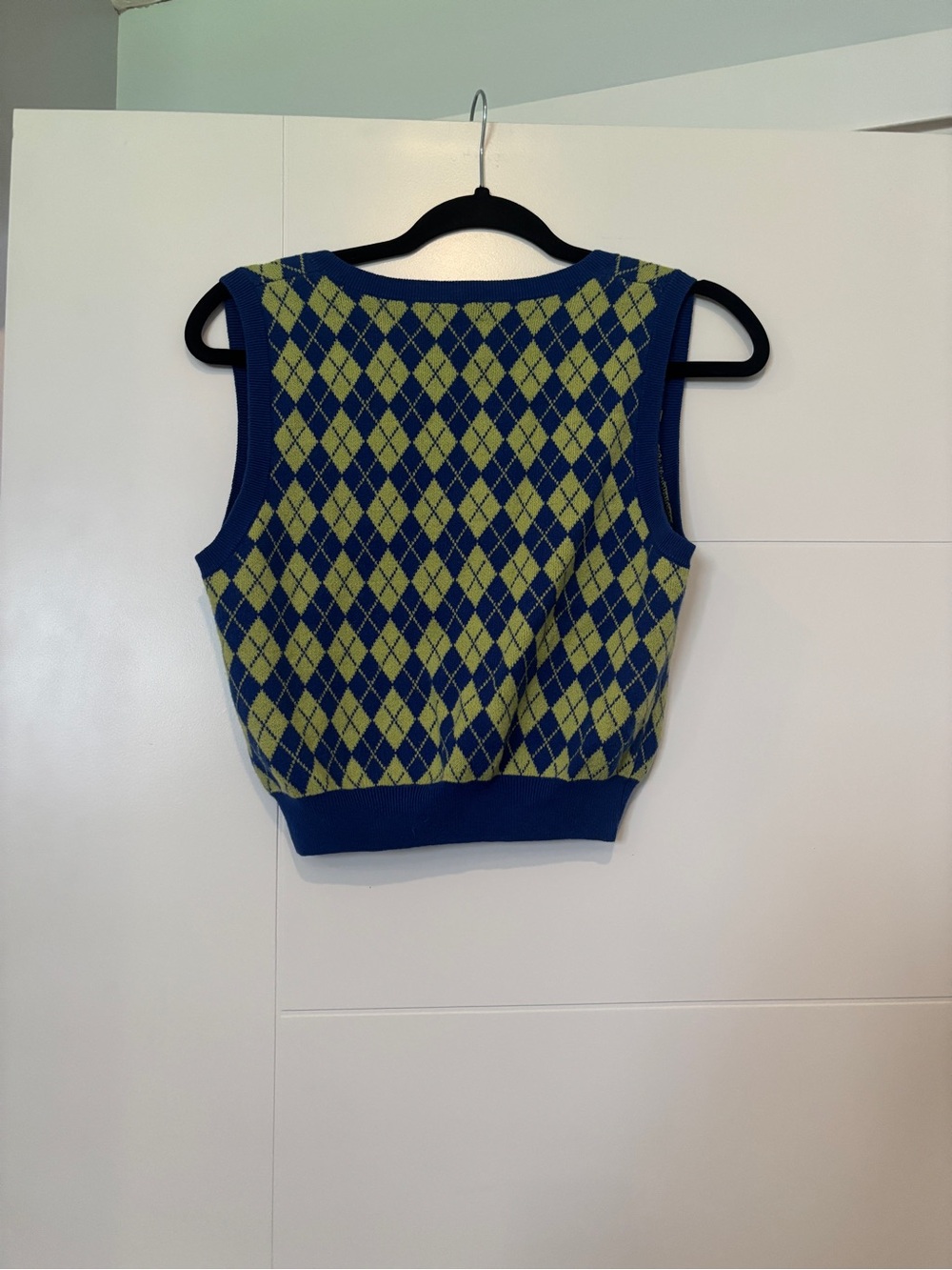 Aritzia Sunday Best Quinn Blue & Olive Argyle Knit V-Neck Vest - Picture 4 of 6